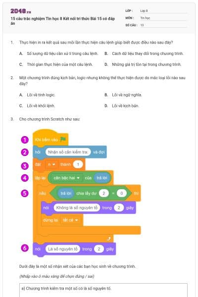 15 câu trắc nghiệm Tin học 8 Kết nối tri thức Bài 15 có đáp án