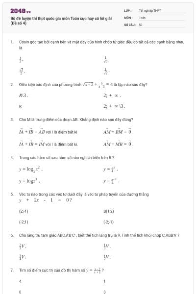 Bô đề luyện thi thpt quốc gia môn Toán cực hay có lời giải (Đề số 4)
