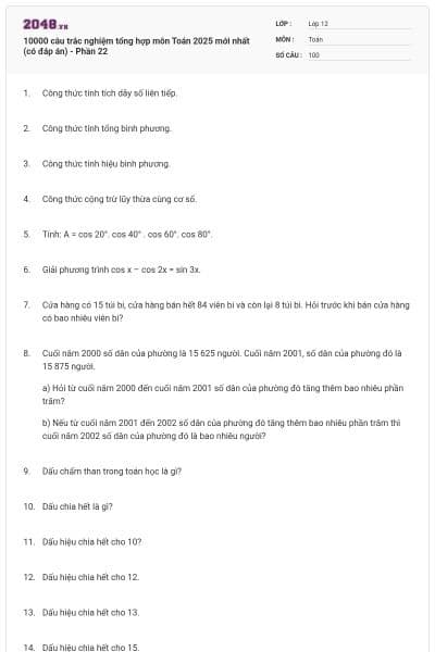 10000 câu trắc nghiệm tổng hợp môn Toán 2025 mới nhất (có đáp án) - Phần 22