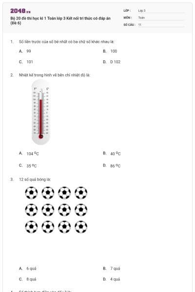 Bộ 20 đề thi học kì 1 Toán lớp 3 Kết nối tri thức có đáp án (Đề 6)