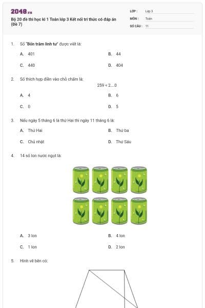 Bộ 20 đề thi học kì 1 Toán lớp 3 Kết nối tri thức có đáp án (Đề 7)