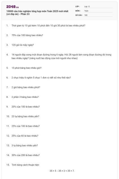 10000 câu trắc nghiệm tổng hợp môn Toán 2025 mới nhất (có đáp án) - Phần 23
