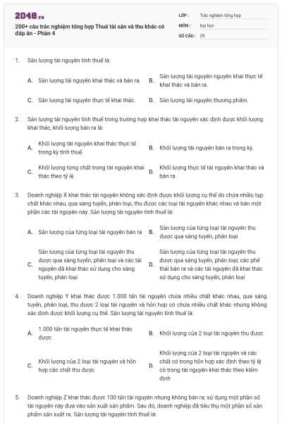 200+ câu trắc nghiệm tổng hợp Thuế tài sản và thu khác có đáp án - Phần 4