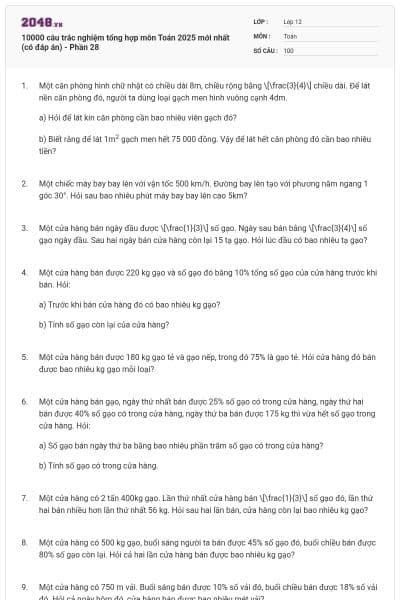 10000 câu trắc nghiệm tổng hợp môn Toán 2025 mới nhất (có đáp án) - Phần 28