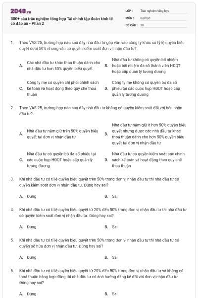 300+ câu trắc nghiệm tổng hợp Tài chính tập đoàn kinh tế có đáp án - Phần 2