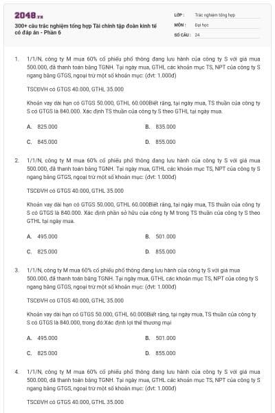 300+ câu trắc nghiệm tổng hợp Tài chính tập đoàn kinh tế có đáp án - Phần 6