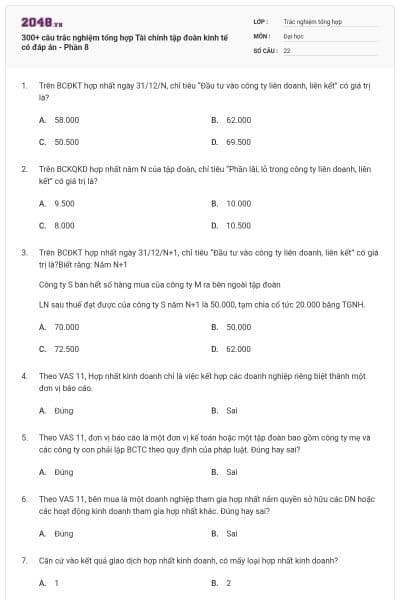 300+ câu trắc nghiệm tổng hợp Tài chính tập đoàn kinh tế có đáp án - Phần 8
