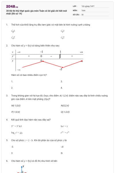 30 Đề thi thử thpt quốc gia môn Toán có lời giải chi tiết mới nhất (Đề số 14)