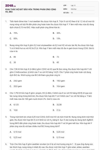 KHAI THÁC ĐỘ BẤT BÃO HÒA TRONG PHẢN ỨNG CỘNG H2, BR2
