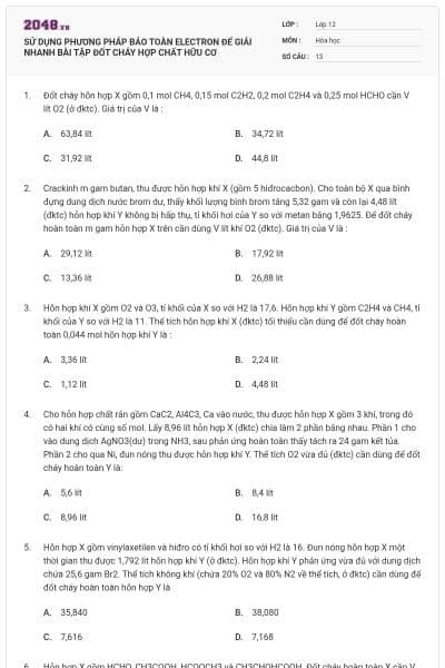 SỬ DỤNG PHƯƠNG PHÁP BẢO TOÀN ELECTRON ĐỂ GIẢI NHANH BÀI TẬP ĐỐT CHÁY HỢP CHẤT HỮU CƠ