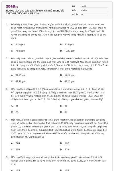 HƯỚNG DẪN GIẢI CÁC BÀI TẬP HAY VÀ KHÓ TRONG ĐỀ THI THPT QUỐC GIA NĂM 2016