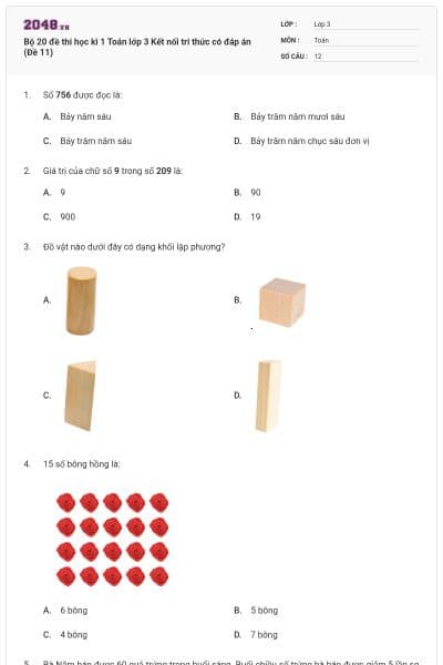 Bộ 20 đề thi học kì 1 Toán lớp 3 Kết nối tri thức có đáp án (Đề 11)
