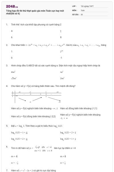 Tổng hợp đề thi thử thpt quốc gia môn Toán cực hay mới nhất(Đề số 6)