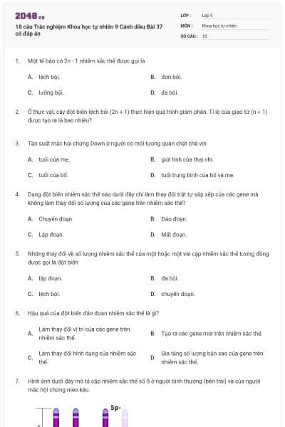 18 câu Trắc nghiệm Khoa học tự nhiên 9 Cánh diều Bài 37 có đáp án