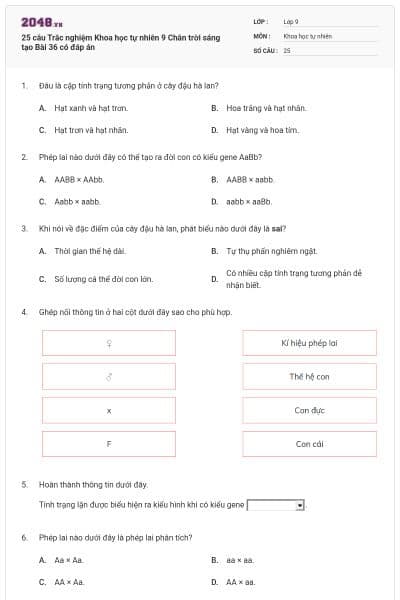 25 câu Trắc nghiệm Khoa học tự nhiên 9 Chân trời sáng tạo Bài 36 có đáp án