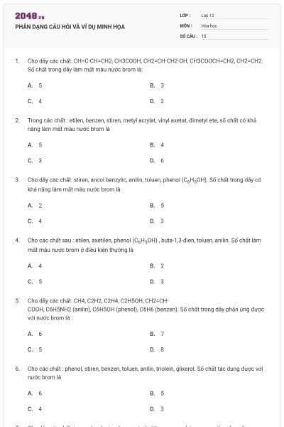 PHÂN DẠNG CÂU HỎI VÀ VÍ DỤ MINH HỌA