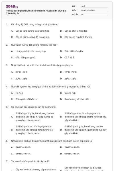 10 câu trắc nghiệm Khoa học tự nhiên 7 Kết nối tri thức Bài 23 có đáp án