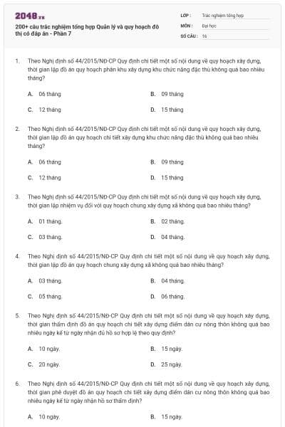 200+ câu trắc nghiệm tổng hợp Quản lý và quy hoạch đô thị có đáp án - Phần 7