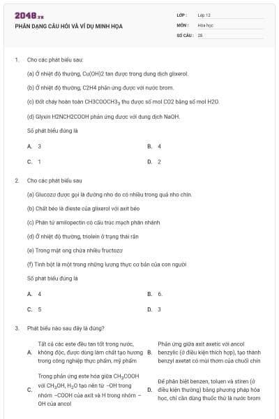 PHÂN DẠNG CÂU HỎI VÀ VÍ DỤ MINH HỌA