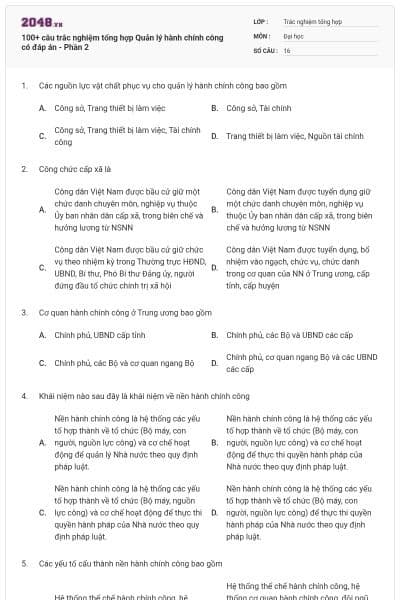 100+ câu trắc nghiệm tổng hợp Quản lý hành chính công có đáp án - Phần 2