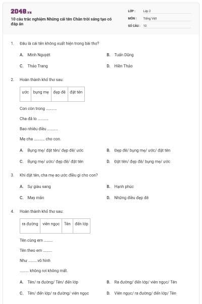 10 câu trắc nghiệm Những cái tên Chân trời sáng tạo có đáp án