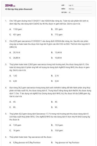 43 Bài tập thủy phân đisaccarit