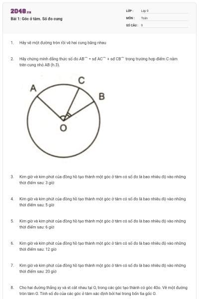 Bài 1: Góc ở tâm. Số đo cung