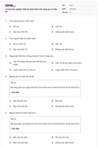 10 câu trắc nghiệm Viết tin nhắn Chân trời sáng tạo có đáp án