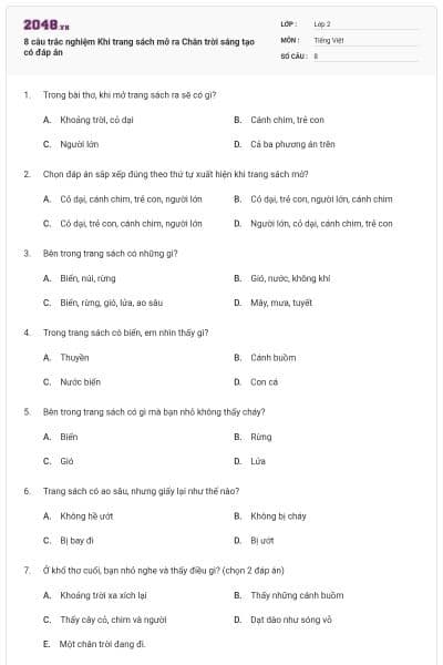 8 câu trắc nghiệm Khi trang sách mở ra Chân trời sáng tạo có đáp án