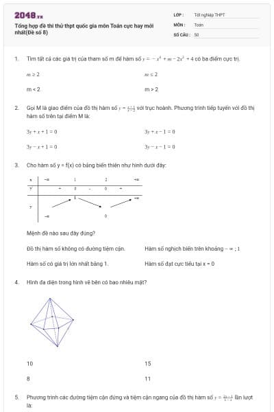 Tổng hợp đề thi thử thpt quốc gia môn Toán cực hay mới nhất(Đề số 8)