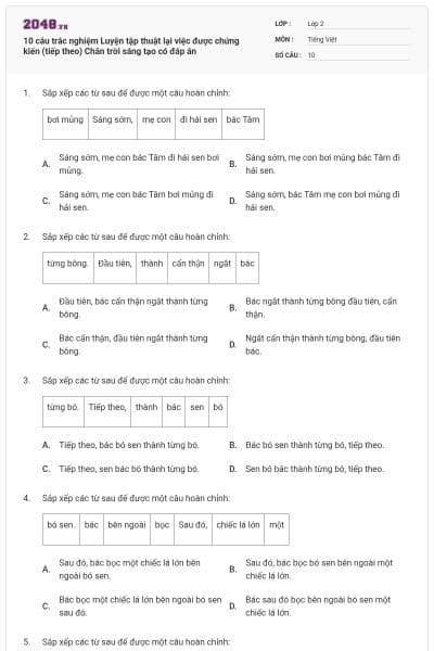 10 câu trắc nghiệm Luyện tập thuật lại việc được chứng kiến (tiếp theo) Chân trời sáng tạo có đáp án