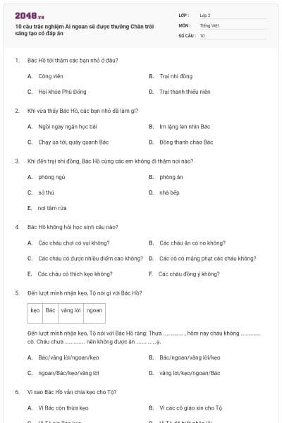 10 câu trắc nghiệm Ai ngoan sẽ được thưởng Chân trời sáng tạo có đáp án