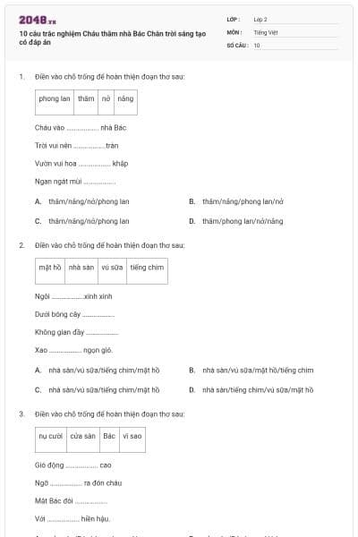 10 câu trắc nghiệm Cháu thăm nhà Bác Chân trời sáng tạo có đáp án