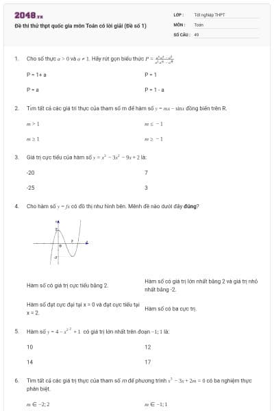 Đề thi thử thpt quốc gia môn Toán có lời giải (Đề số 1)