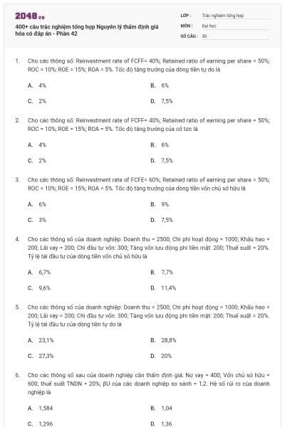 400+ câu trắc nghiệm tổng hợp Nguyên lý thẩm định giá hóa có đáp án - Phần 42