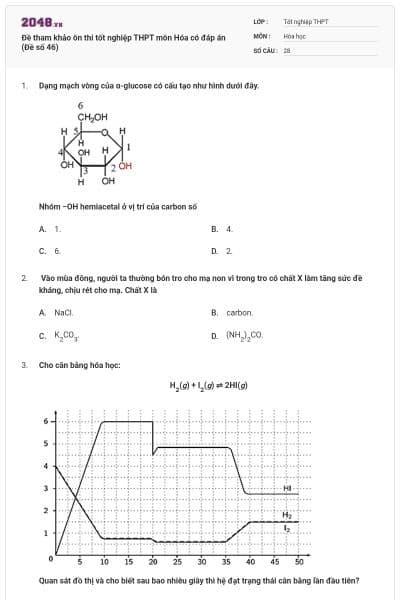Đề tham khảo ôn thi tốt nghiệp THPT môn Hóa có đáp án (Đề số 46)