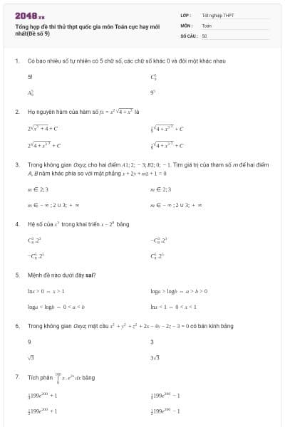 Tổng hợp đề thi thử thpt quốc gia môn Toán cực hay mới nhất(Đề số 9)