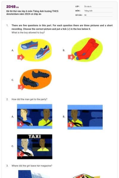 Đề thi thử vào lớp 6 môn Tiếng Anh trường THCS Amsterdam năm 2024 có đáp án