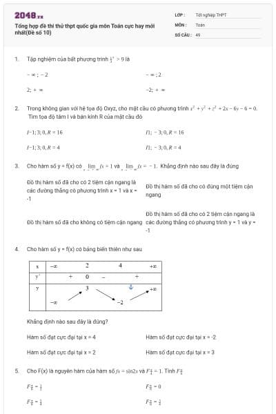 Tổng hợp đề thi thử thpt quốc gia môn Toán cực hay mới nhất(Đề số 10)