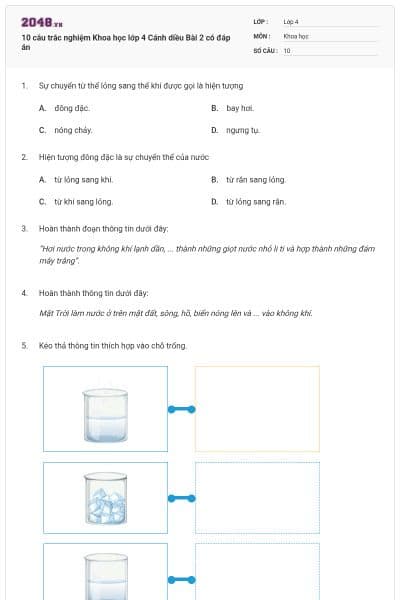 10 câu trắc nghiệm Khoa học lớp 4 Cánh diều Bài 2 có đáp án