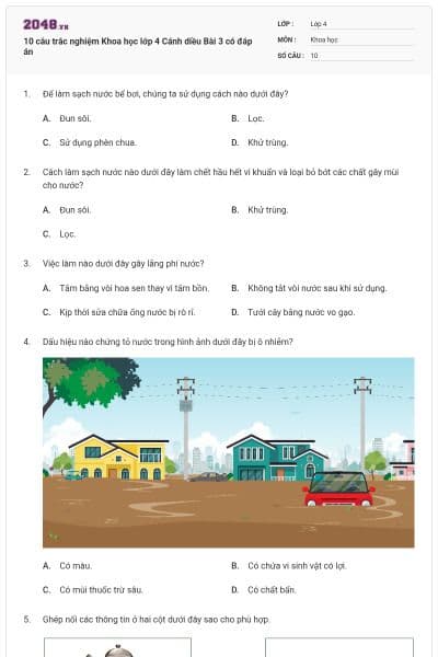 10 câu trắc nghiệm Khoa học lớp 4 Cánh diều Bài 3 có đáp án