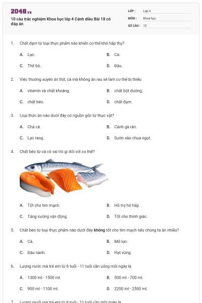 10 câu trắc nghiệm Khoa học lớp 4 Cánh diều Bài 18 có đáp án