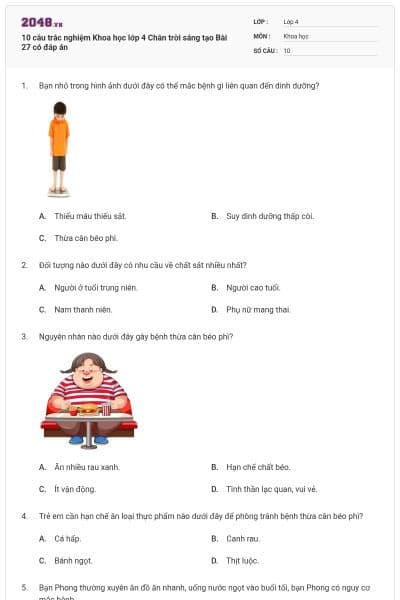 10 câu trắc nghiệm Khoa học lớp 4 Chân trời sáng tạo Bài 27 có đáp án