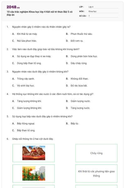 10 câu trắc nghiệm Khoa học lớp 4 Kết nối tri thức Bài 5 có đáp án