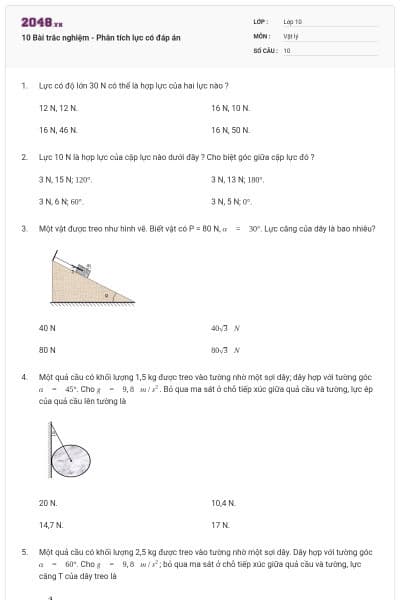 10 Bài trắc nghiệm - Phân tích lực có đáp án