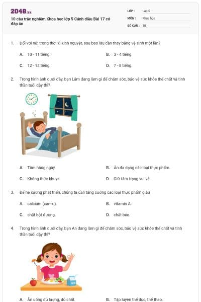 10 câu trắc nghiệm Khoa học lớp 5 Cánh diều Bài 17 có đáp án