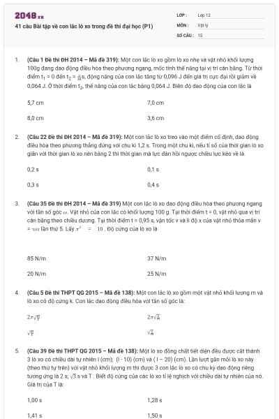 41 câu Bài tập về con lắc lò xo trong đề thi đại học (P1)