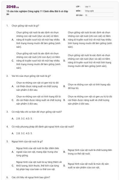 15 câu trắc nghiệm Công nghệ 11 Cánh diều Bài 6 có đáp án