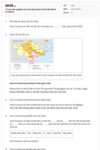 15 câu trắc nghiệm Lịch sử & Địa lí lớp 4 Cánh diều Bài 4 có đáp án