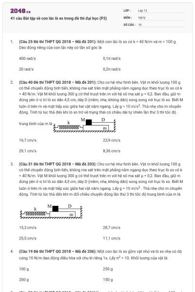 41 câu Bài tập về con lắc lò xo trong đề thi đại học (P3)